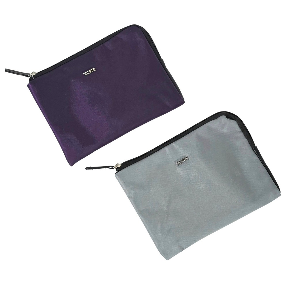 Lot of 2 TUMI for Delta Zip‎ Travel Cosmetic Bag Toiletry Purple Silver Nylon
